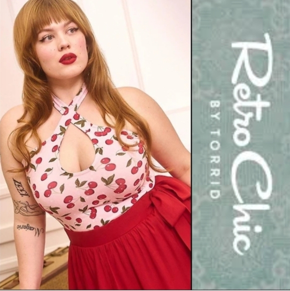 torrid Tops - NEW Torrid Retro Chic Foxy Pink Cherry Halter Top Sz 1 NWT XL 1X Torrid Foxy